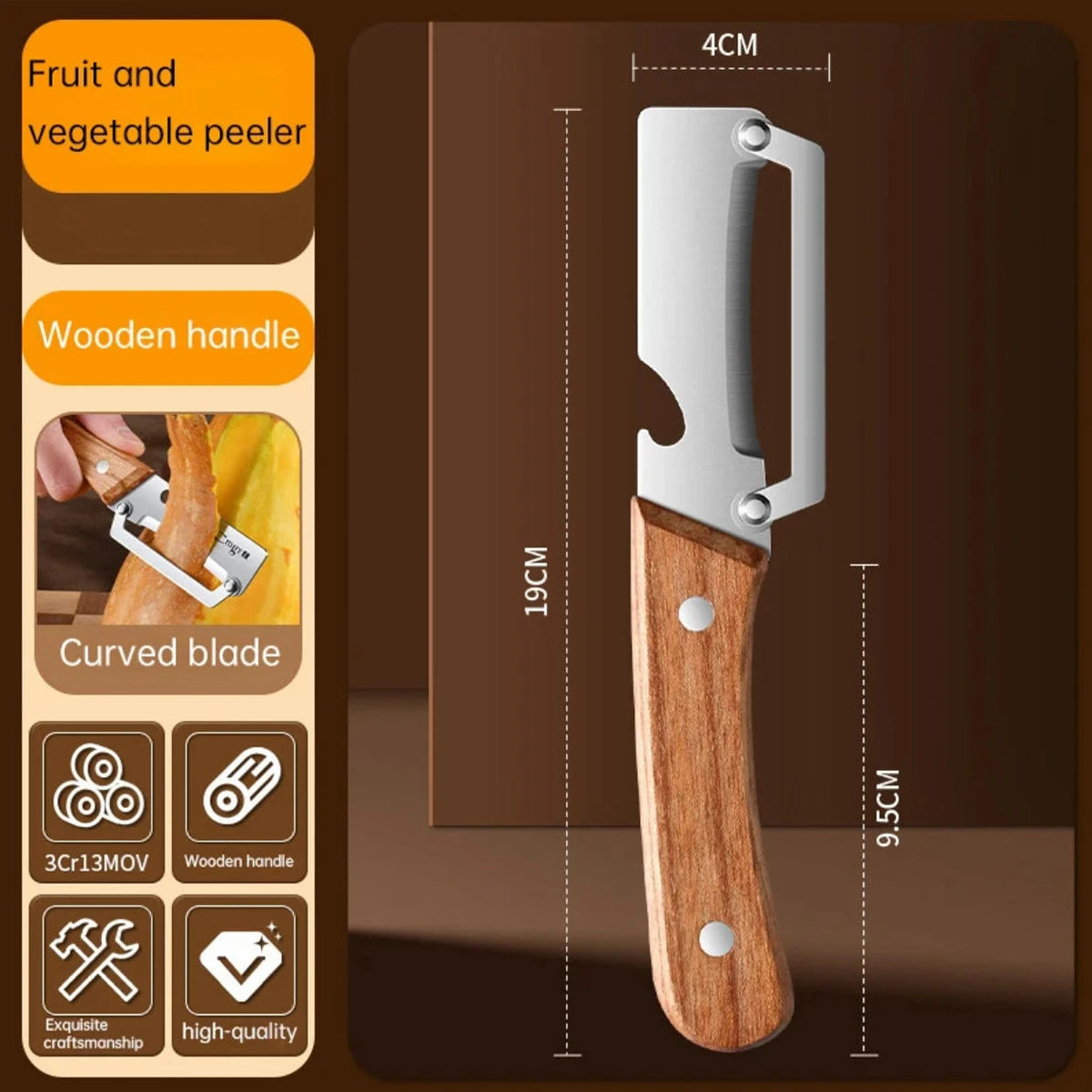 Elevate Your Cooking with Our Stainless Steel Vegetable Peeler Featuring a Comfortable Wooden Handle – Perfect for Effortless Peeling and Slicing!