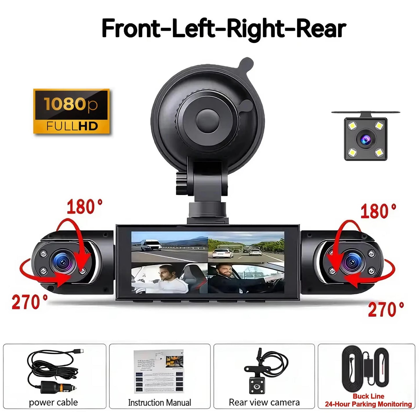 Ultimate 360-Degree Dash Cam with Four Cameras, Night Vision, and Loop Recording for Unmatched Vehicle Protection