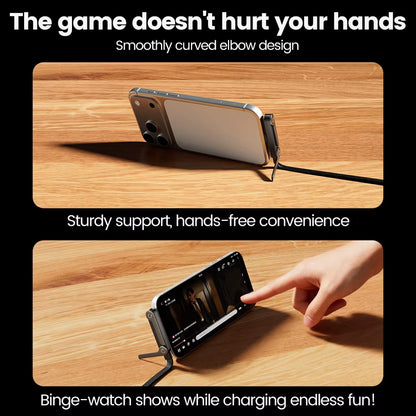 65W USB Fast Charging Cable with Foldable Phone Holder - 2-in-1 Type-C Quick Charge Data Cable for Mobile Devices