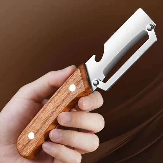 Elevate Your Cooking with Our Stainless Steel Vegetable Peeler Featuring a Comfortable Wooden Handle – Perfect for Effortless Peeling and Slicing!