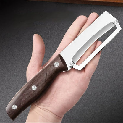 Elevate Your Cooking with Our Stainless Steel Vegetable Peeler Featuring a Comfortable Wooden Handle – Perfect for Effortless Peeling and Slicing!