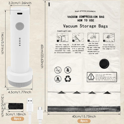 Maximize Your Space with the 8-Piece Vacuum Storage Bag Set and USB Electric Pump - Fast Compression & Triple Seal Protection for Travel and Home