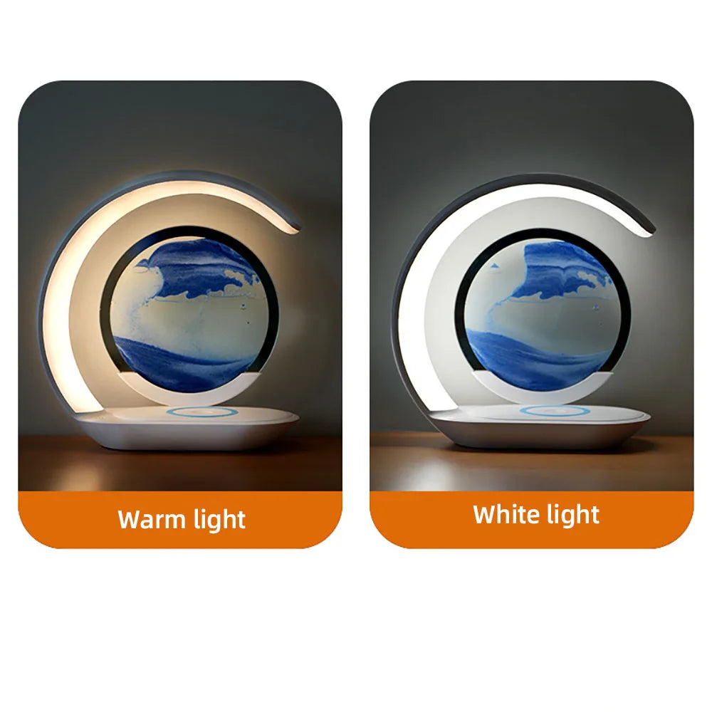 Illuminate Your Space with the Quicksand Table Lamp - Stylish 3D Hourglass Night Light with USB Wireless Charging
