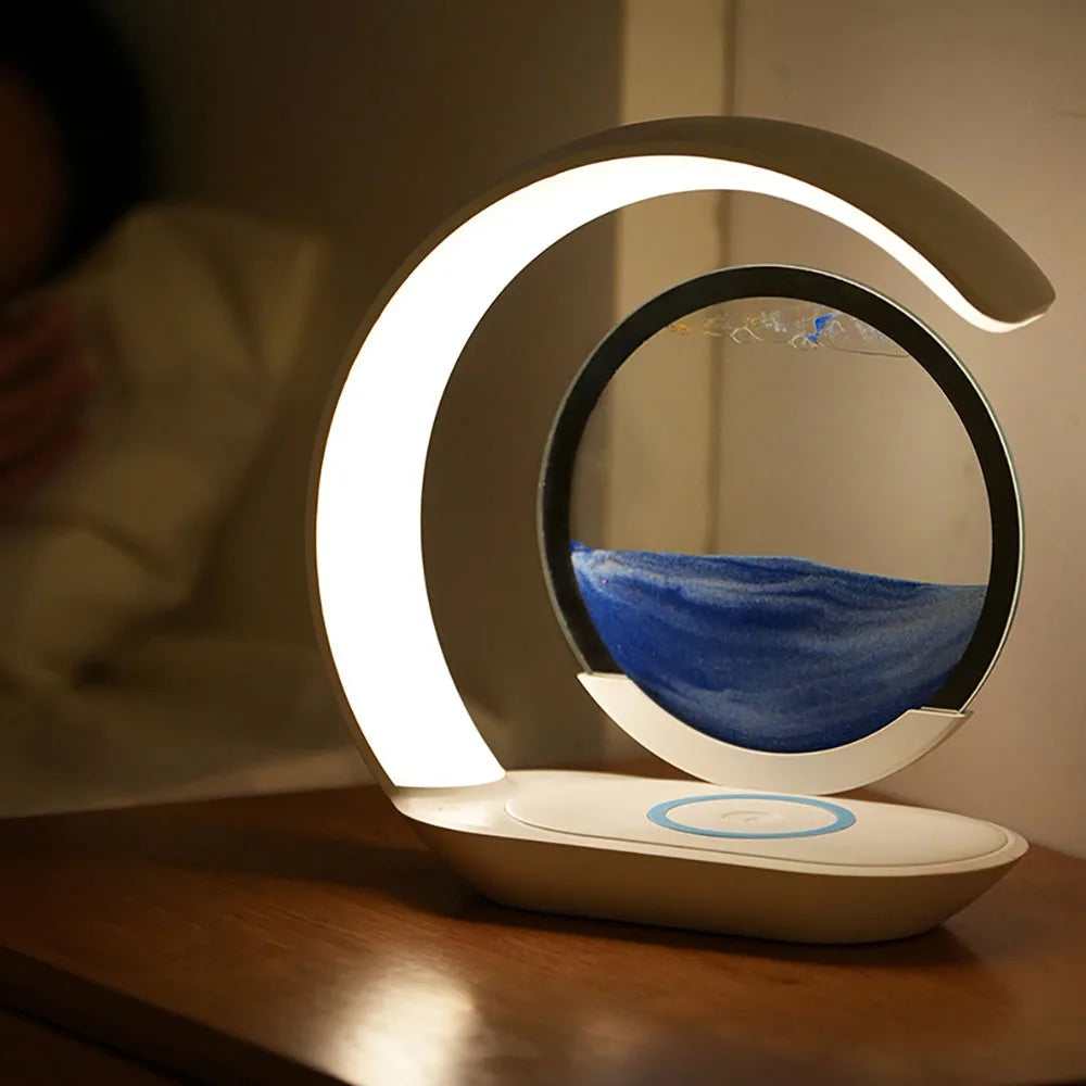 Illuminate Your Space with the Quicksand Table Lamp - Stylish 3D Hourglass Night Light with USB Wireless Charging
