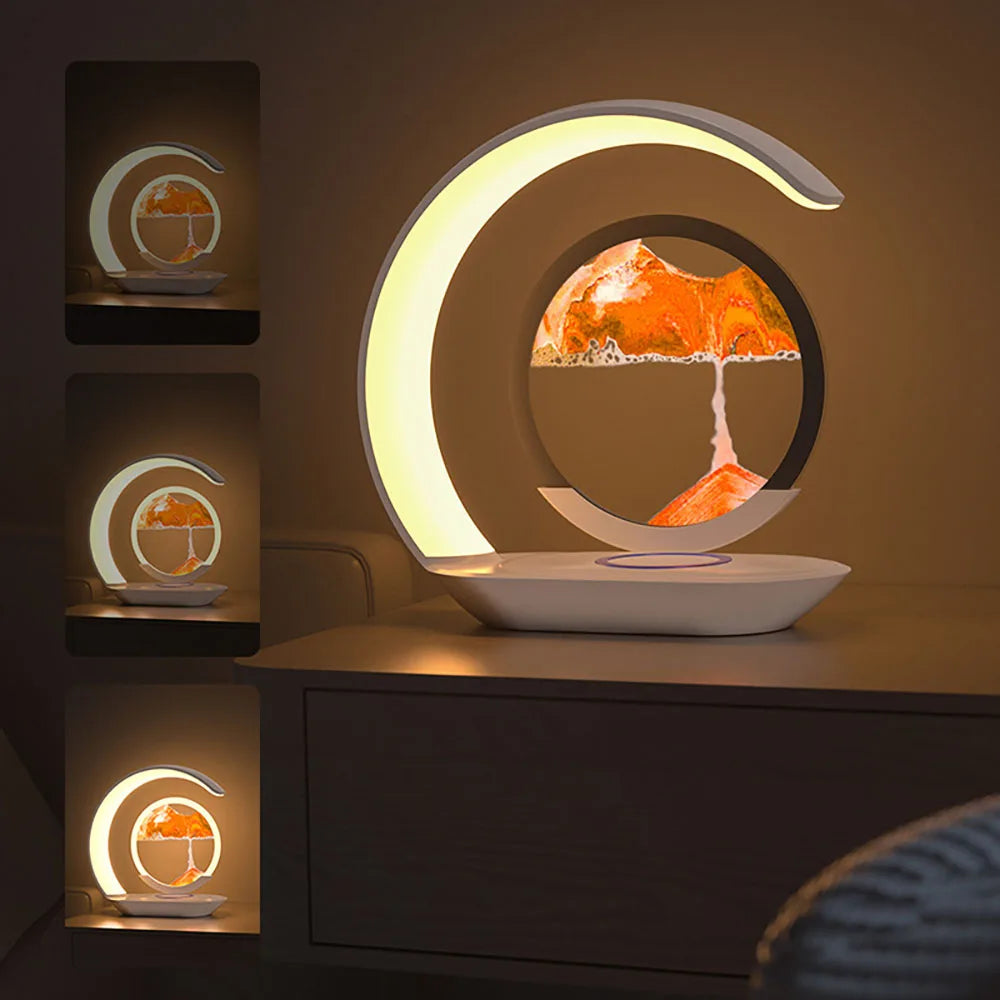 Illuminate Your Space with the Quicksand Table Lamp - Stylish 3D Hourglass Night Light with USB Wireless Charging