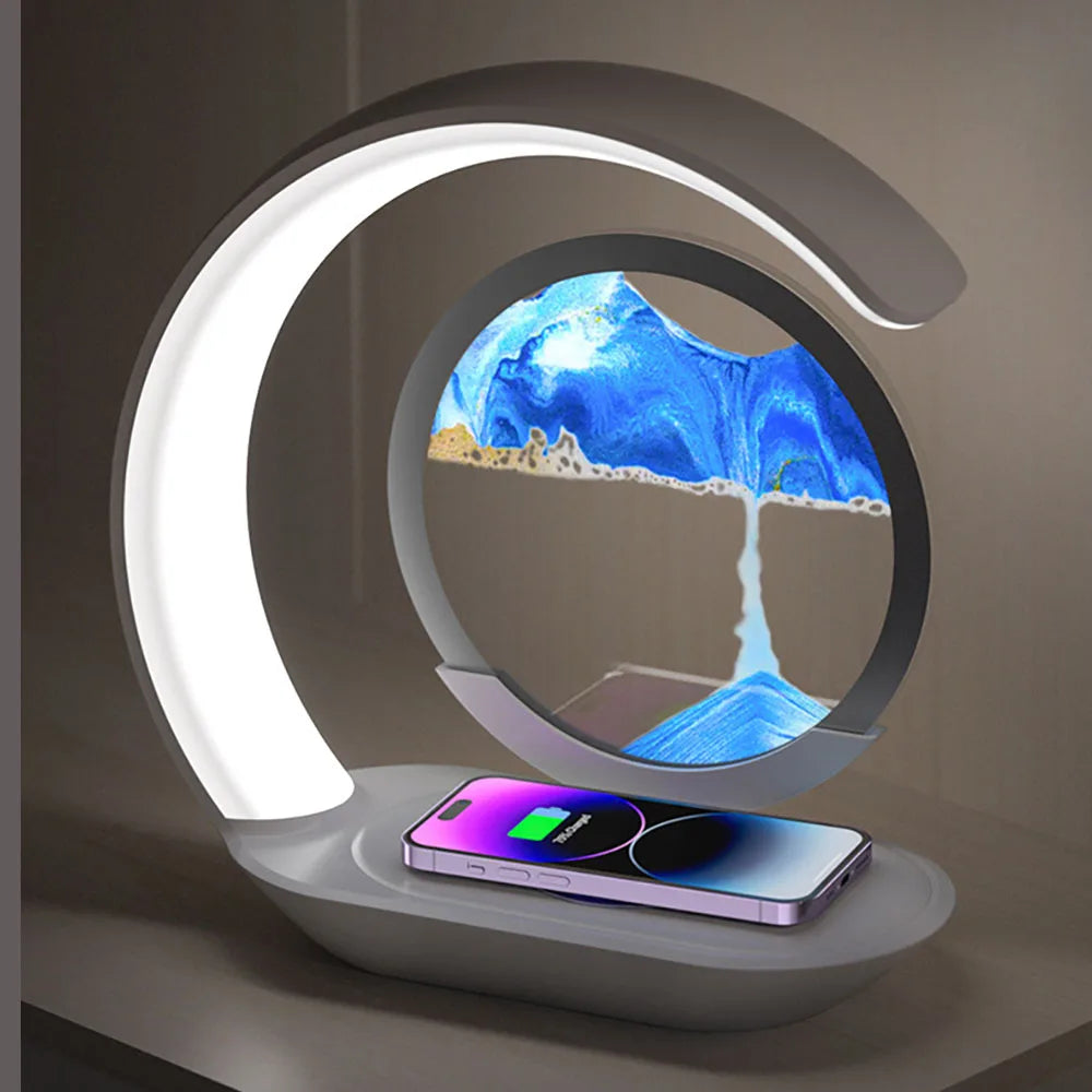 Illuminate Your Space with the Quicksand Table Lamp - Stylish 3D Hourglass Night Light with USB Wireless Charging