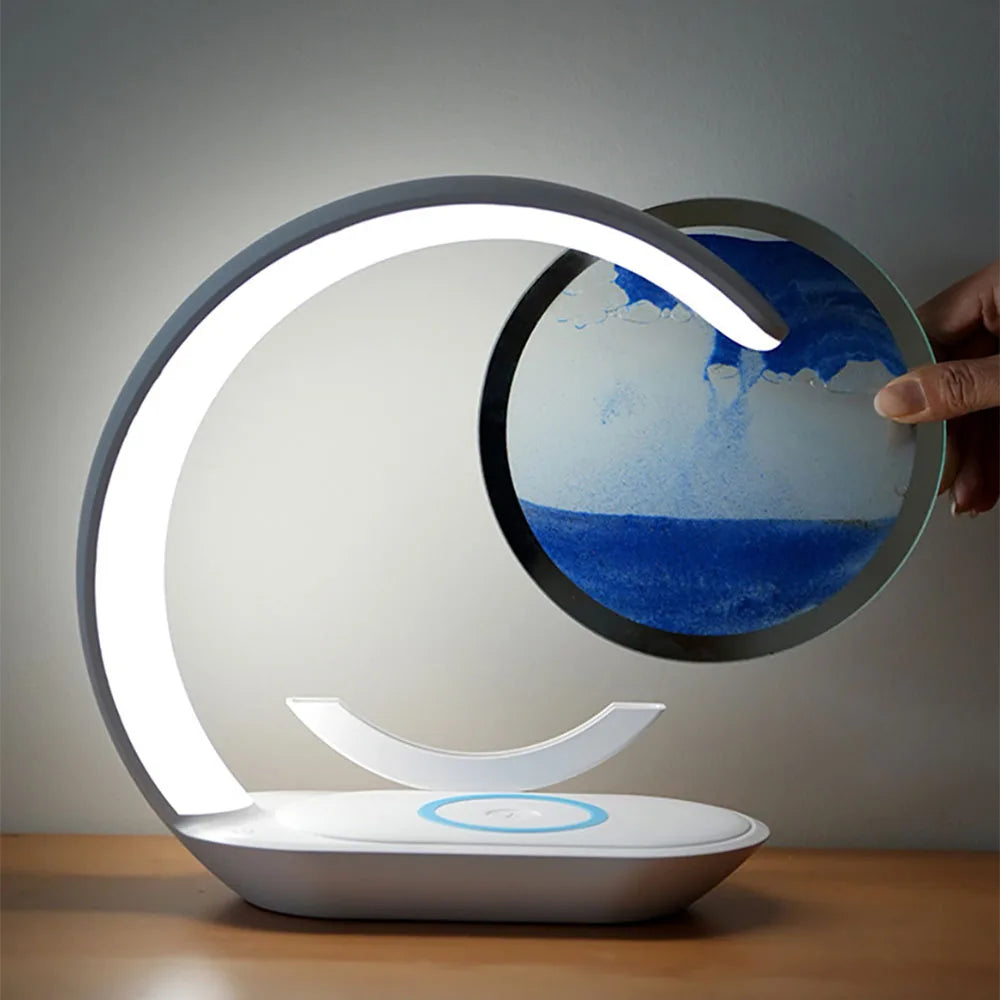 Illuminate Your Space with the Quicksand Table Lamp - Stylish 3D Hourglass Night Light with USB Wireless Charging
