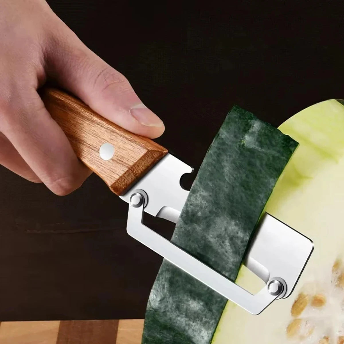 Elevate Your Cooking with Our Stainless Steel Vegetable Peeler Featuring a Comfortable Wooden Handle – Perfect for Effortless Peeling and Slicing!
