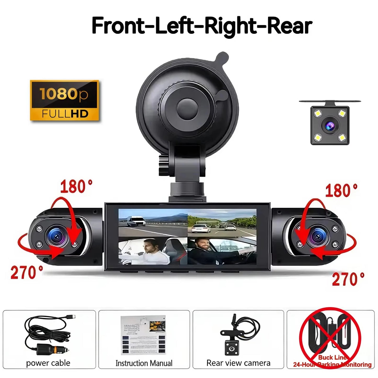 Ultimate 360-Degree Dash Cam with Four Cameras, Night Vision, and Loop Recording for Unmatched Vehicle Protection