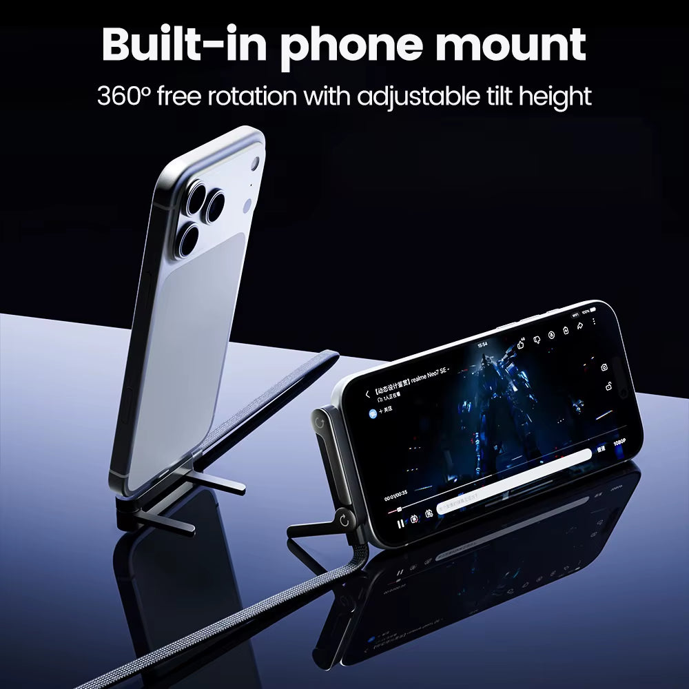 65W USB Fast Charging Cable with Foldable Phone Holder - 2-in-1 Type-C Quick Charge Data Cable for Mobile Devices