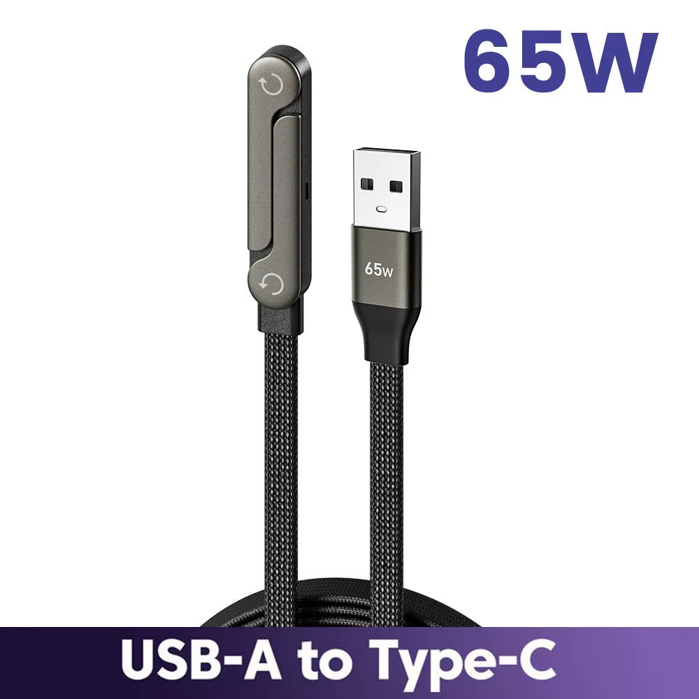 65W USB Fast Charging Cable with Foldable Phone Holder - 2-in-1 Type-C Quick Charge Data Cable for Mobile Devices