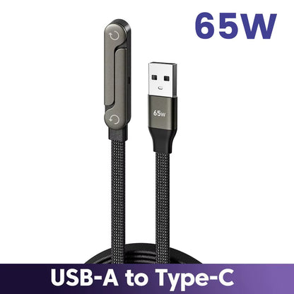 65W USB Fast Charging Cable with Foldable Phone Holder - 2-in-1 Type-C Quick Charge Data Cable for Mobile Devices