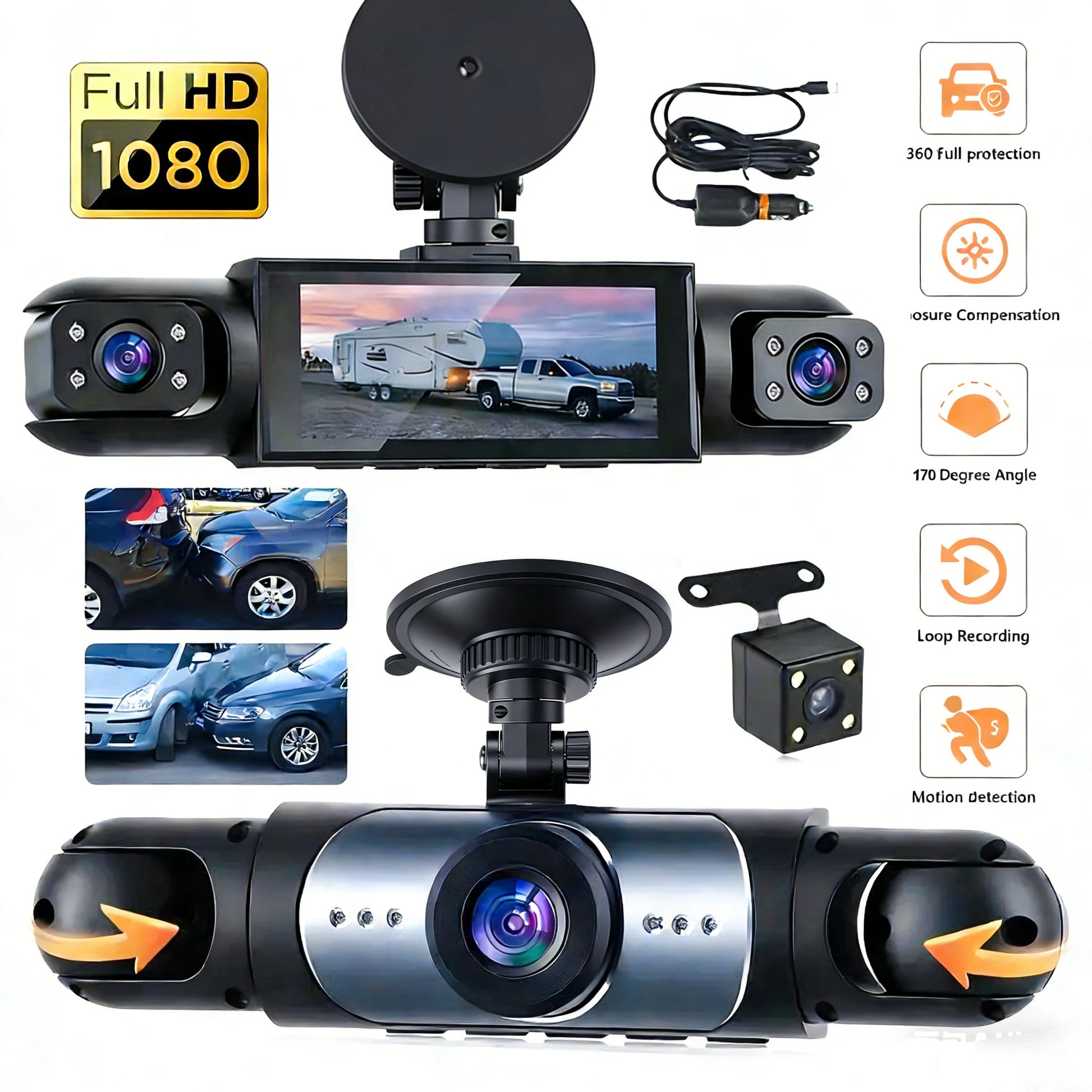 Ultimate 360-Degree Dash Cam with Four Cameras, Night Vision, and Loop Recording for Unmatched Vehicle Protection