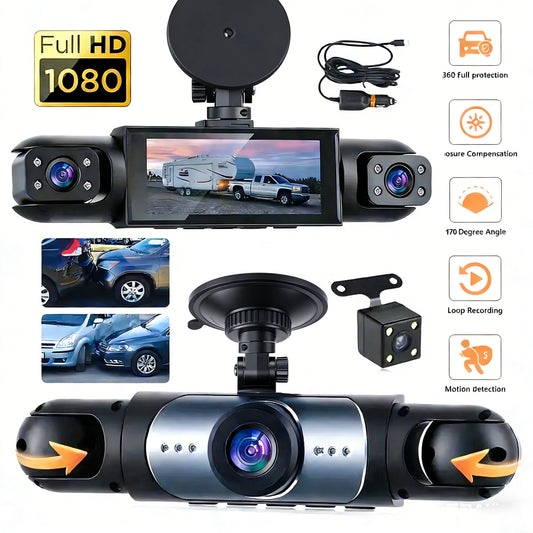 Ultimate 360-Degree Dash Cam with Four Cameras, Night Vision, and Loop Recording for Unmatched Vehicle Protection