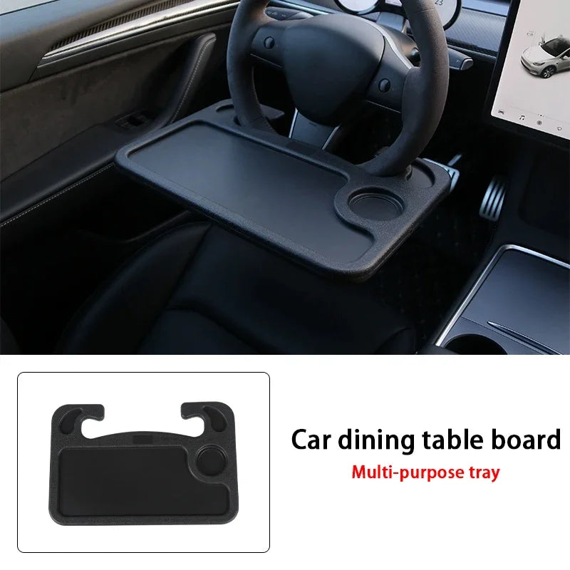 Revolutionize Your Travel Experience with Our Multifunctional Car Dining Table: Steering Wheel Tray, Beverage Rack, and Writing Desk